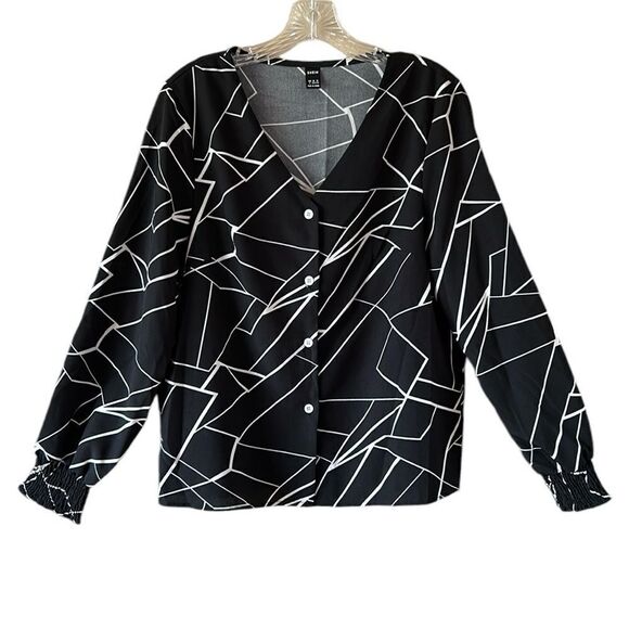 SHEIN Black And White Button Down Shirt - Picture 1 of 4